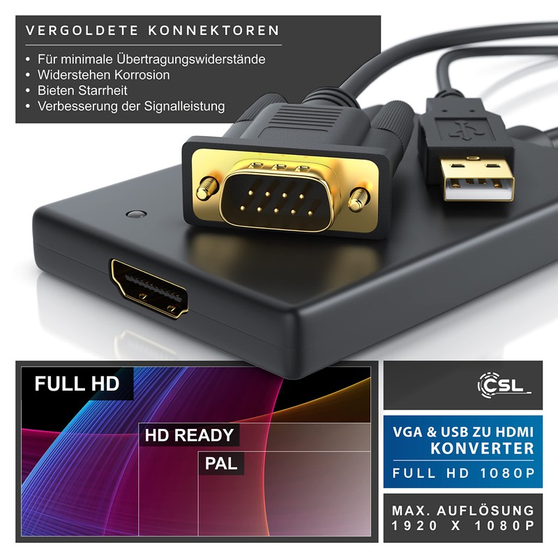 CSL Cable Full HD VGA to HDMI Converter Adapte |