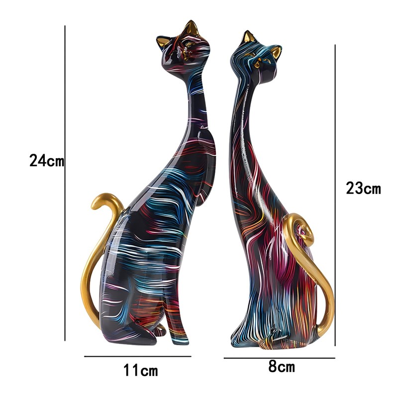 LIKEUDO Set of 2 Resin Cat Statues Sculptures Cat Figurine
