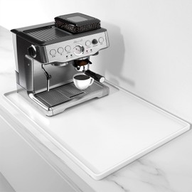 Rnivvi Silicone Coffee Mat, 16" x 24" Waterproof Raised Edge Coffee Bar Mats for Espresso Machine Station Accessories, Heat Resistant Dish Drying Pad for Kitchen Counter, Rubber Bar Decor Pad, White