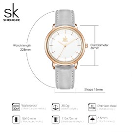 SHENGKE Watches for Women Wrist for Women Quartz Leather Strap Minimalist Formal Casual Women Watch Waterproof with Gift Box