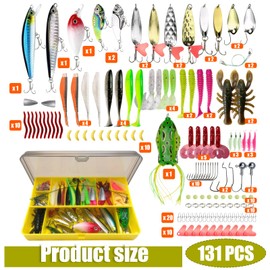 131-Piece Fishing Lure Set with Tackle Box for Pike, Fishing Accessories, Trout, Fishing Accessories Including Rubber Fish, Surface Bait, Spinner for Freshwater Saltwater Fishing