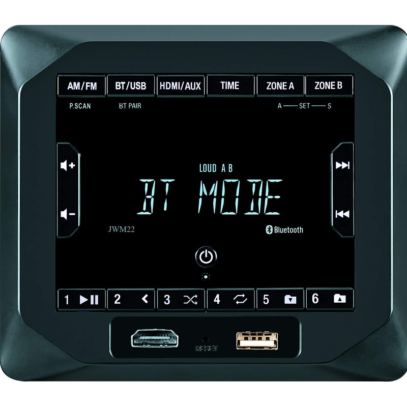 Jensen JWM22 2-Speaker Zones AM/FM|BT|HDMI|AUX Cube Wall Mount Stereo, Speaker