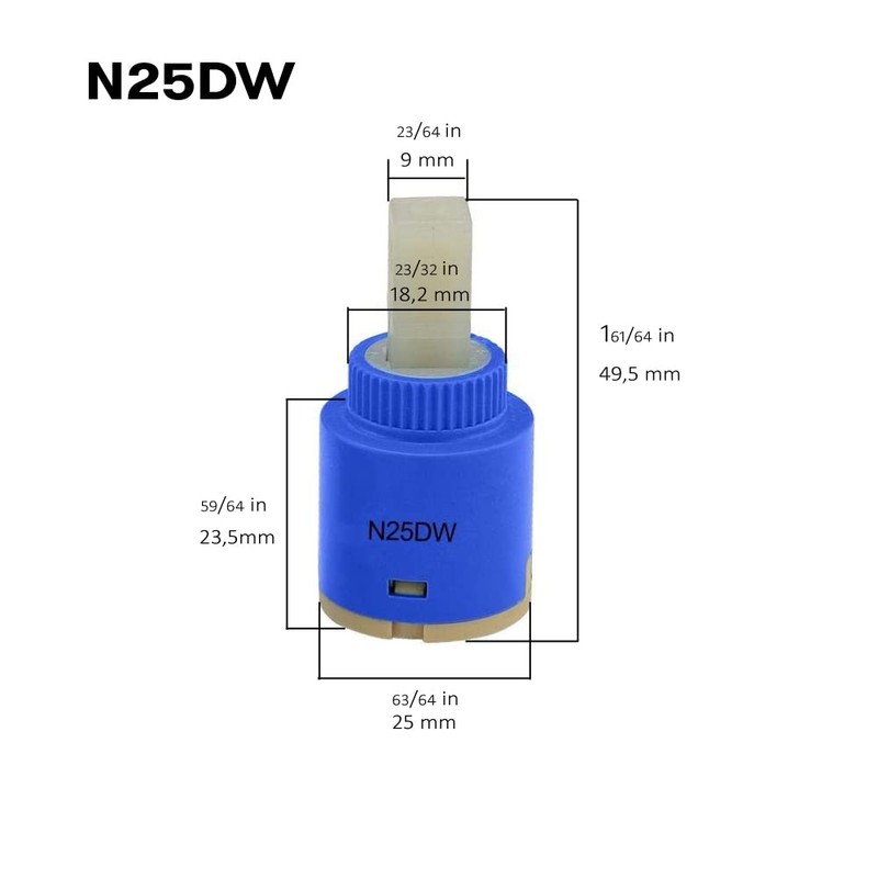 25mm Faucet Cartridge Replacement (N25DW Set of 5), CUPC Certified,