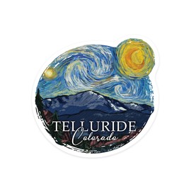 Die Cut Sticker Telluride, Colorado, Pikes Peak, Starry Night, Vinyl Sticker 1 to 3 inches (Waterproof Decal for Cars, Water Bottles, Laptops, Coolers), Small