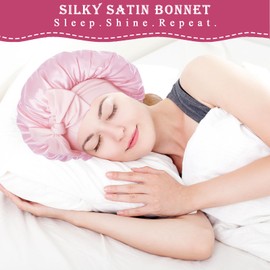 Loomify Satin Bonnet, Verstellbare Seidenhaube zum Schlafen, Doppelt Satin Schlafmütze für Nacht Schlaf, Schlafhaube Seide mit Gummizug für Damen und Mädchen (Rosa)