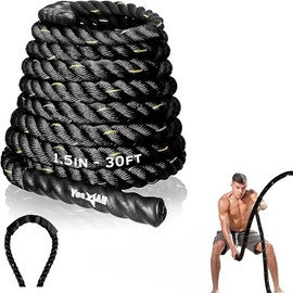 1.5/2 Inch Battle Ropes with Extra Protective Sleeve, Workout Ropes for Cross-Training Home Gym & Fitness Exercises, Strength Training - 30,40,50 Feet Lengths Available - Colour: 1.5in - 30ft, Style Name: No Cover