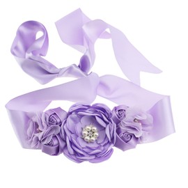 AISWI Maternity Sash Belt with Flowers Pearls, 03. purple, One Size