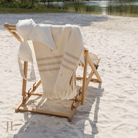 Jean & Len 100% Organic Cotton Beach Towel with Fringes, Oeko-Tex & GOTS Certified, Soft Cotton Fabric on the Front and Absorbent Terry Cloth on the Back, Beach Towel, 90 x 165 cm