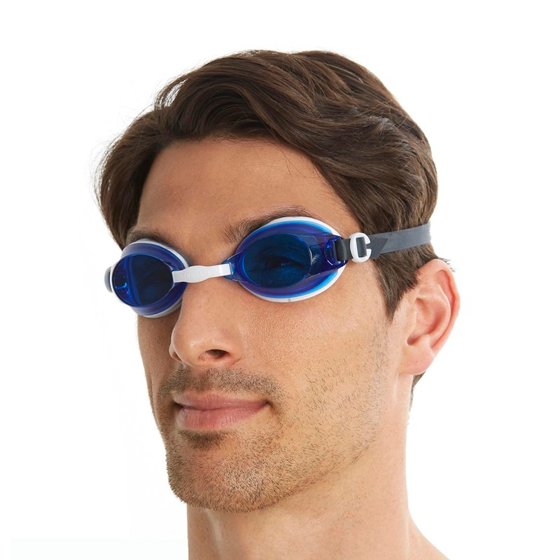 Speedo Unisex Jet V2 Swimming Goggles | Anti-Fog, Navy/White/Blue, One