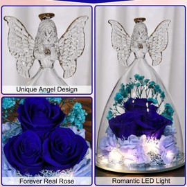 Tiaronics Mothers Day Mom Gifts for Women Preserved Flowers in Glass Angel Forever Flowers Gifts Eternal Roses Gifts for Grandma, Dark Blue