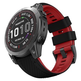OVERSTEP Compatible with Fenix 7X Band, 26mm Width Soft Silicone Watch Strap for Garmin Fenix 5X/Fenix 5X Plus/Fenix 6X/Fenix 6X Pro/Fenix 3/Fenix 3 Hr Smartwatch (Black Red)