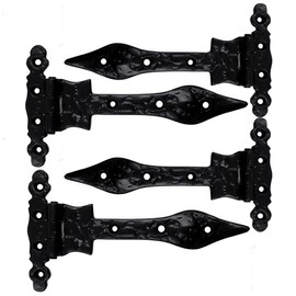 The Metal Magician Black T-Strap Hinges, Pack of 4 Heavy Duty Barn Door Hinges (6.2" x 3.5"), Gate Hinges for Wooden Fences Heavy Duty, Decorative Hinges, Farm Gate Hinge (Black)