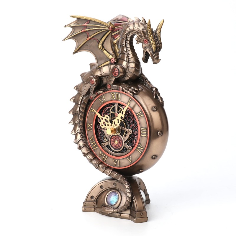 Veronese Design 9 Inch Steampunk Mechanical Dragon Clock Resin Sculpture