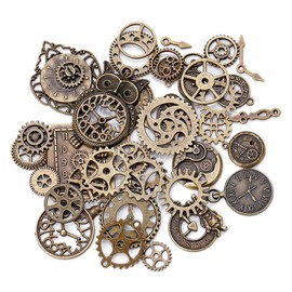 sitengjun Steampunk Decorative Crafts, Pack of 40 Steampunk Pendant Charms, Metal Retro Gear Charms, Antique Pendants, Steampunk Charms, Jewellery DIY, Metal