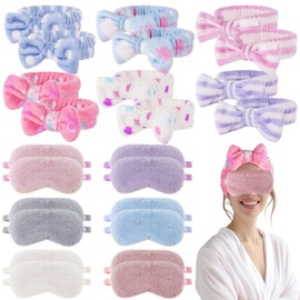 Sleepover Party Eye Mask Headband, 24 PCS Eye Mask and Headband, Sleepover Party Favors for Teenagers Women, SPA Party Soft Plush Sleep Eye Cover, Spa Headbands for Girls