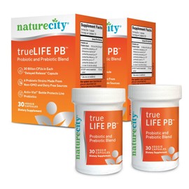 NatureCity True-Life-PB Shelf Stable Blend Prebiotics and Probiotics for Women and Men - Digestive Gut Health Supplements for Women and Men - Dairy Free - (60 Veggie Capsules)