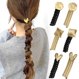 Coil Pony 6-Piece Set, Hair Elastic Hair Band, Stylish, Spiral Hair Accessory, Adjustable, Korean Style, Coil Up, Phone Cord Type, Wire Pony Cute, No Traces, Freely Arranged, Elegant, All Year-Round