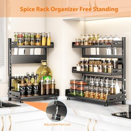 VORA Spice Rack Organizer for Cabinet, 2-Tier Height-Adjustable Kitchen Countertop Spice Cabinet Organizers, Spices organizer with Guardrail & Knife Block for Kitchen Pantry (From 6" to 12")