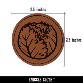 Iceberg Lettuce Vegetable Round Iron-On Engraved Faux Leather Patch Applique - 2.5 Inch - Brown
