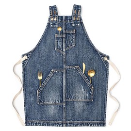 Jeanerlor - Denim Apron for Women With Pockets Cross-Back Straps & Adjustable S to L (Denim Blue)