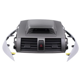 MOTOKU Grey Gray Center Dash A/C Outlet Air Vent Panel with Clock and Sliver Upper Side Central Dashboard Trim Strip Set for Toyota Corolla 2009-2013