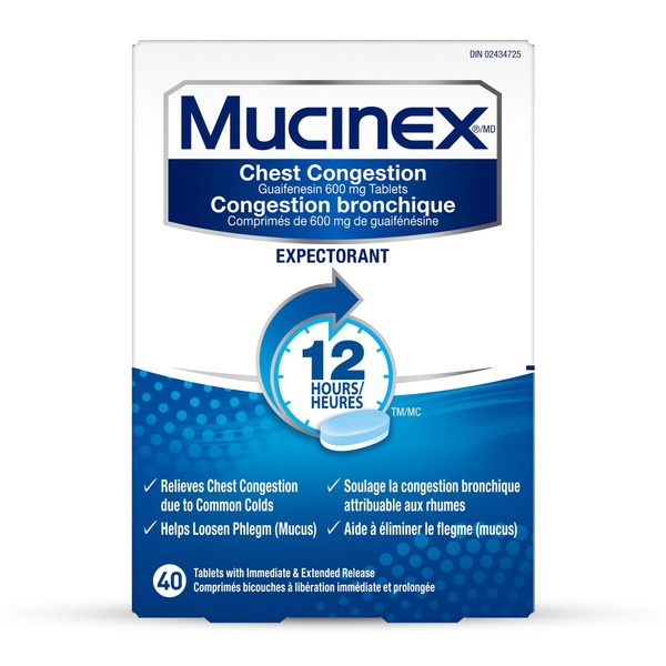 Mucinex Chest Congestion Guaifenesin 600 mg Tablets Expectorant (Cough Medicine), 40 Count