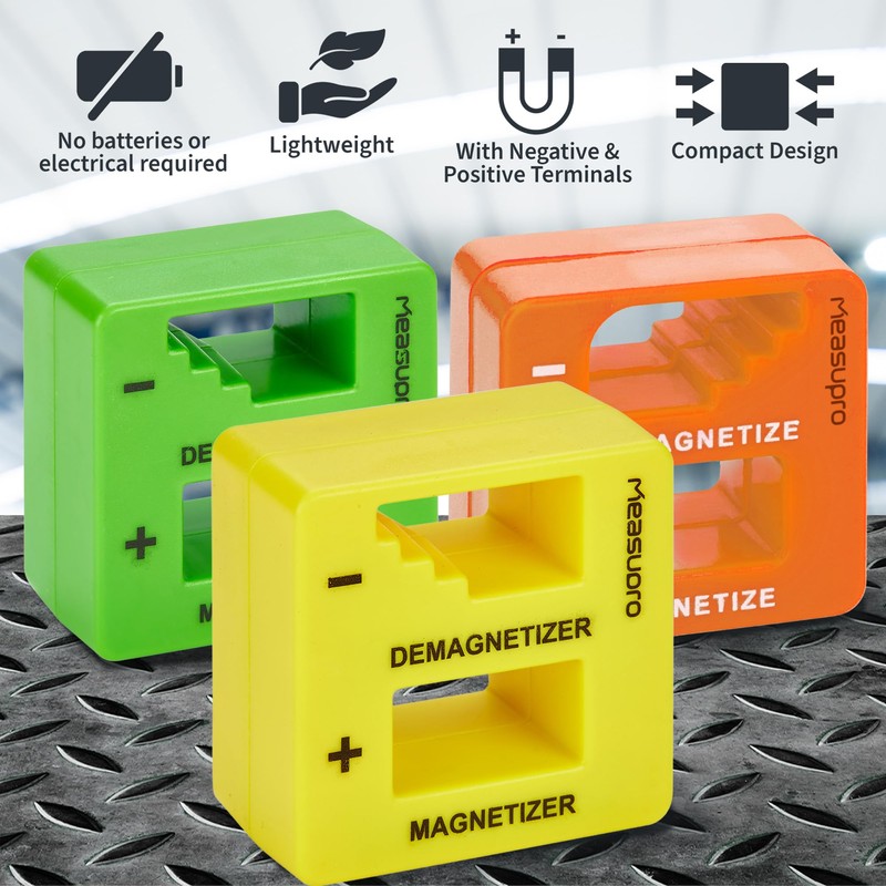 MeasuPro Demagnetizer and Magnetizer - 3 Pack - Green, Yellow,