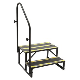 DYNAMI RV Stairs 2 Step Ladder, Steel Black Porch Steps with Handrails and Reflective Strips, Above Ground Portable Step Stool,for Camper,Swimming Pools(Single Sided Handrail w/Reflective Strips)