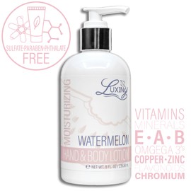 Daily Vegan Hand & Body Lotion for Dry Skin,Made with Jojoba Oil & Vitamin E, USA Made, Non Greasy Phthalate/Sulfate/Paraben Free & Cruelty-Free Formula, 8 oz (8 oz, Watermelon)