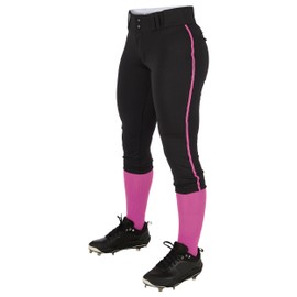 CHAMPRO Girls Low-rise Youth Softball With Tournament Traditional Low Rise Pant W/Braid, Black, Pink Pipe, Small US