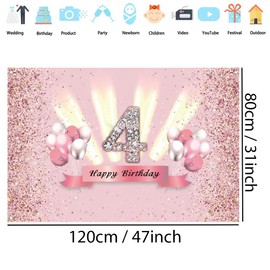 4th Birthday Decoration Party Decor for Girls Fabric Sign Poster 4th Anniversary Backdrop Banner 4th Birthday Party Supplies Birthday Decoration Glitter Pink