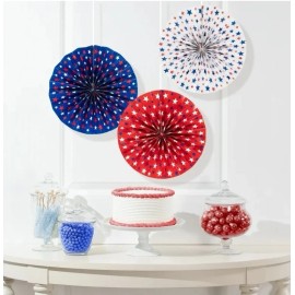 Way to Celebrate 2 Pack Red White Blue USA Patriotic 4th Of July Party Decoration Tissue Fans 6pc
