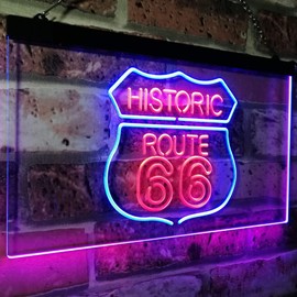 ADVPRO Route 66 Historic US The Mother Road Decoration Dual Colour LED Bar Light Neon Light Advertising Neon Sign Blue & Red 300 x 210 mm st6s32-i2371-br