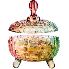 25OZ Glass Candy Dish with Lid, Candy Jars with lid, Decorative Cute Glass Storage Jar, Multicolor Vintage Candy Dishes Bowl with Lids for Office Desk Coffee Table Buffet Decor Storage Cookie