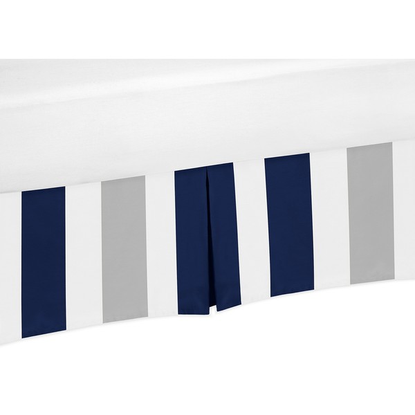 Navy Blue, Grey and White Crib Bed Skirt Dust Ruffle for Boys Stripe Collection Baby Bedding Sets