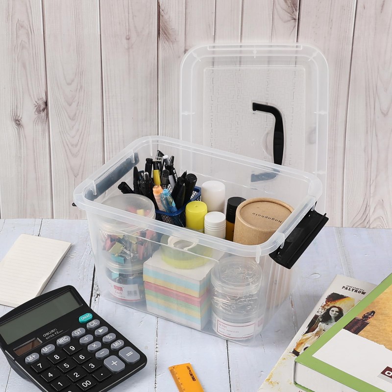 Ysmiltion 6 Quart Clear Small Storage Boxes with Handles, Plastic