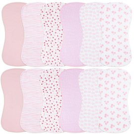 Benoxine Baby Burp Cloths Large Size 3-Layers Thicken 100% Cotton Super Absorbent and Soft Baby Spit Up Burping Rags Baby Burp Cloth Set for Girls 12 Pack