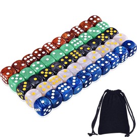 AUSTOR 6-Seitige Würfel Set (mit einem Beutel) 5 Perle Farben 50 Stück Abgerundete Kanten Würfel für Spiel und Lehre Mathe