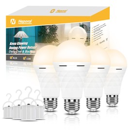 Neporal A19 Rechargeable Light Bulbs, Emergency Light Bulb 60 Watt Equiv., Self-Charging Light Bulb 1200mAh Battery Backup Light Bulbs for Power Failure, Hurricane (Soft White)