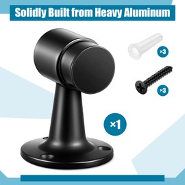 Yaocom 1 Pack Heavy Duty Floor Mounted Door Stop 3 in Aluminum Commercial Grade Door Stopper with Rubber Bumper & Stainless Steel Screws (Black)