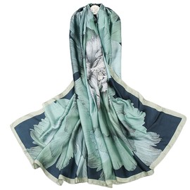 FAIRYGATE Schal Grün Damen Seidenschal Damen Warm Weich Seidentuch Künstlerische Tusche und Waschmalerei Eleganten Stil Blumenmuster Als Stola Halstücher Sonnenschut Kap Ganzjährig 82012