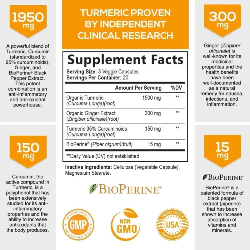 Nature's Nutrition Curcuma Y Gengibre 1950 Mg 60 Cápsulas