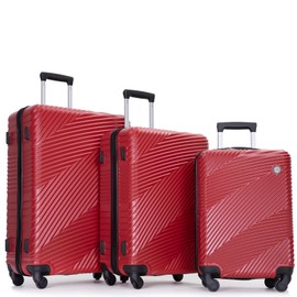 Tripcomp Luggage Sets Wear-Resistance Hardside Lightweight Suitcase Double Spinner Wheels, TSA Lock,Two Hooks, Scratch-resistant Carry-on,3 Piece Set(20inch 24inch 28inch) (Red)