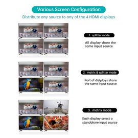 MT-VIKI 4K HDMI Matrix Switch 4x4 with 3.5mm Stereo Audio Extractor +Web GUI, Rack Mount Switcher & Splitter, 4K@30Hz, EDID, RS232, LAN Port, APP (4 in 4 Out)