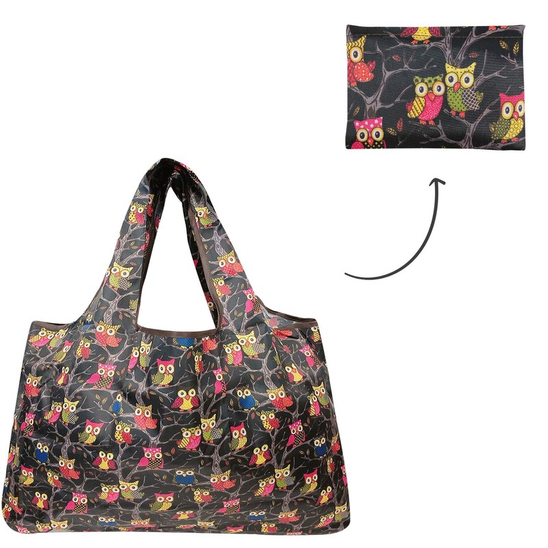 allydrew Large Foldable Tote Nylon Reusable Grocery Bag, Owls