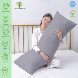 Cotton Delight Body Pillow Cover Pillowcase 20 x 60 Zipper Closure Silver 1pc Body Pillowcase 100% Natural Cotton 600 Thread Count Premium Silver Body Pillowcases Pillow Covers, 20 x 60 inch