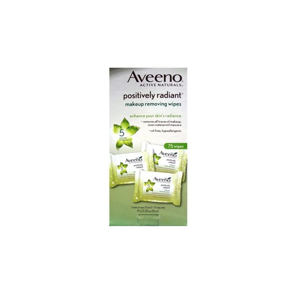 Aveeno Active Naturals Positively Radiant Facial Cleanser Makeup Removing Wipes, 25 ct (Pack of 3)