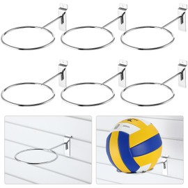 Gisafai 6 Pcs Basketball Holder Wall Mmount Slatwall Metal Ball Storage Multi Function Ball Holder Universal Basketball Display Rack for Sport Football Volleyball Soccer Display(Silver)