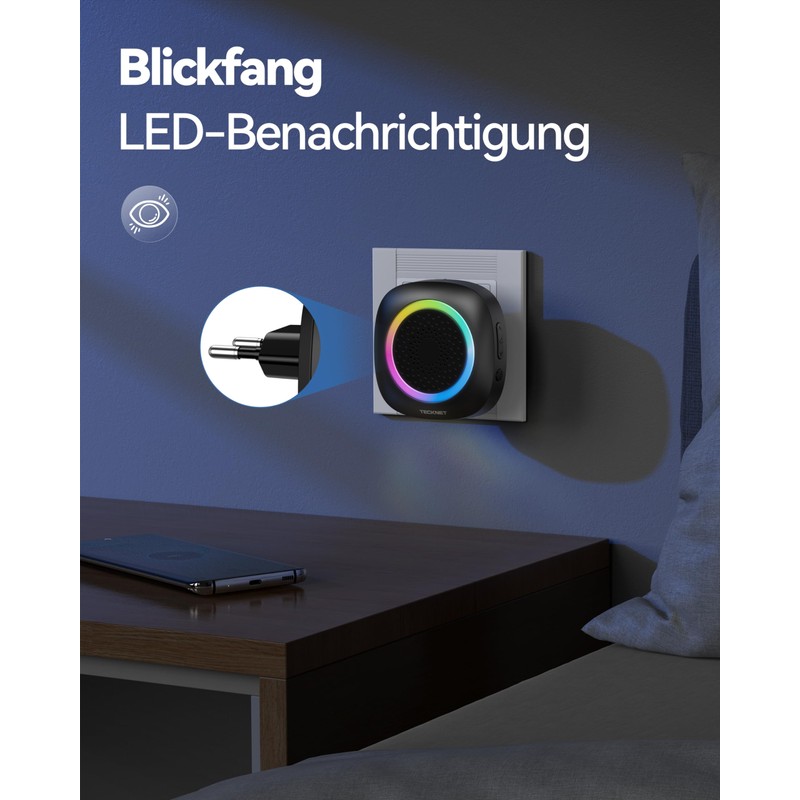 TECKNET Wireless Bell, 400 m Wireless Range Doorbell Set with