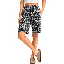 G Gradual Bermudas largas con Bolsillos para Mujer, de Cintura Alta, hasta la Rodilla, para Caminar y Hacer Ejercicio (Flor Blanca, Talla S)